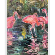 Pink Flamingos Oil Painting 